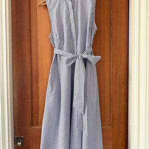 Ann Taylor sleeveless dress striped blue and white